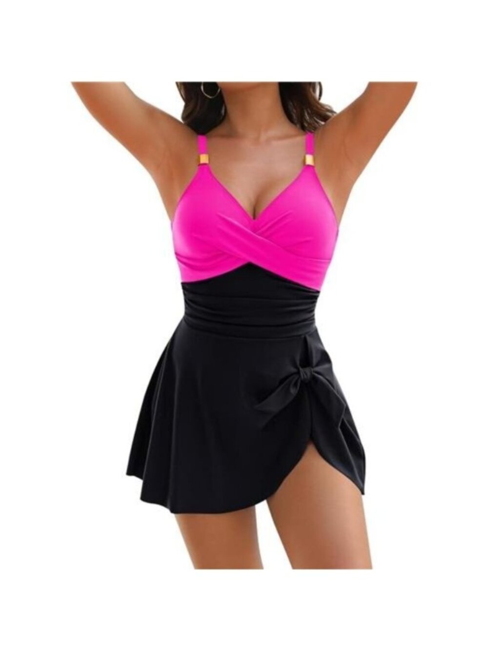 Women's One Piece Swimsuit Tummy Control Bathing Suit Tie Knot Swim Dress